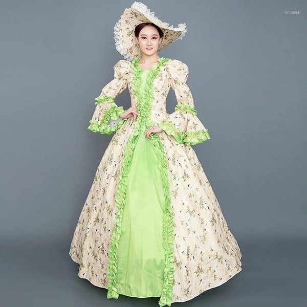 Vestidos casuales de gama alta vintage brocado verde lolita vestido victoriano medieval barroco princesa vestido recreación teatro de navidad traje