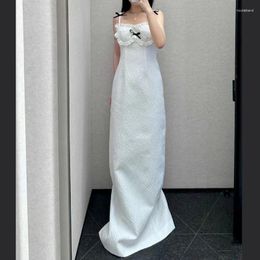 Casual jurken High Fashion White Jacquard Elegant Backless Maxi Dress Split Sexy Extra Wrap Hip Slim Bowknot Evening 2024 Autumn