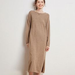 Robes décontractées pull en cachemire de haute qualité robe en tricot hiver/automne femmes o-cou tricots femme Long Style pull fille vêtements
