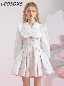 Vestidos informales Jacquard Jacquard Dress Plisado Mujeres Fall Sweet Romantic Doll Collar Burbu