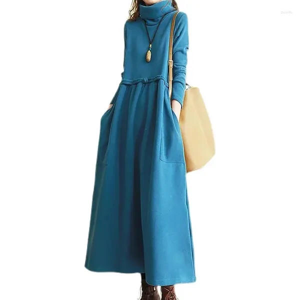 Vestidos informales Mujeres de manga larga 2024 Spring otoño Totoming Long Dress Femenino Flace Pocket Vintage Vintage