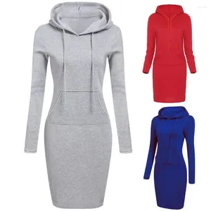 Casual Jurken Hoge Kwaliteit 2023 Mode Damesstijl Capuchon Hoodie Lange Mouw Trui Pocket Bodycon Tuniekjurk Top