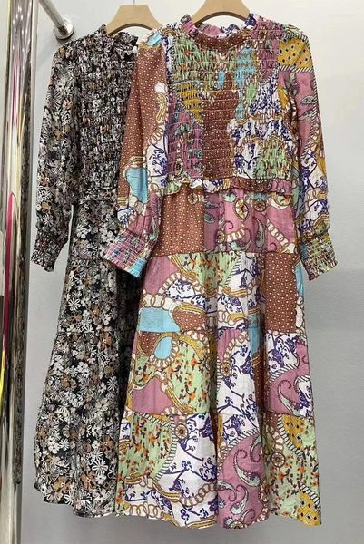 Robes décontractées de haute qualité 2024 robe de printemps à la mode femmes vintage imprimés floraux à manches longues mi-mollet longueur rue