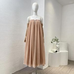 Casual jurken van hoge kwaliteit 2024 zomerstrandstijl ruches plooi losse tube dames midi-jurk