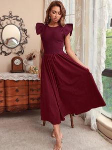 Casual jurken Hoge kwaliteit A Line Wine Red Black Prom Dames Swing Dress Vintage Ruffle Sleevless Taille Fashion Elegant Party