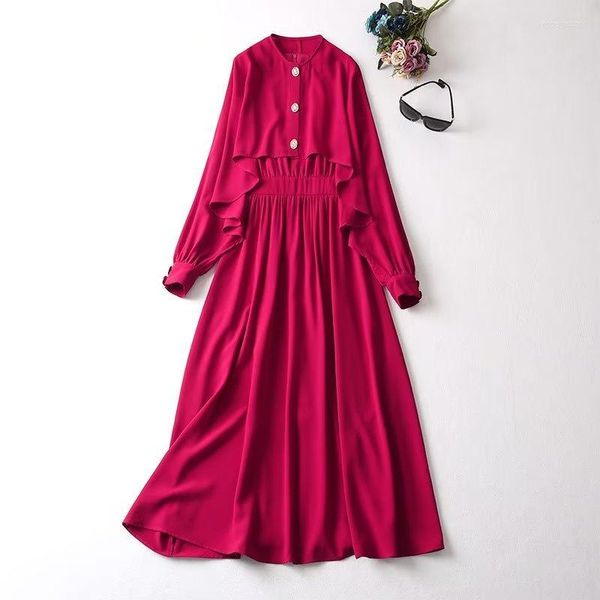 Vestidos casuales Conjuntos de ropa de diseñador de alta calidad Primavera 2023 Conjunto de vestido de 2 piezas Mujeres Cabo Poncho Estilo Tops Abrigo Sin mangas Rosa roja