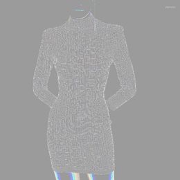 Casual jurken Hoogwaardige EST 2022 Runway Barokke Designer Fashion Women's Long Sleeve Geometrical Jacquard gebreide schede jurk