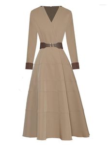 Casual jurken Hoge kwaliteit EST Fashion 2022 Designer Dames V-Neck Lace Up Puffy Heme Jurk met lange mouwen