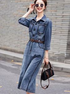 Robes décontractées haute qualité mode Denim robe femmes trois quarts manches fente Jean 2023 printemps été longue chemise