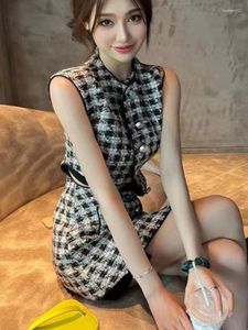 Casual Jurken Hoge Kwaliteit Franse Vintage Plaid Wollen Tweed Voor Vrouwen 2023 Elegante Mode Kleine Geurige Zomerjurk Vestidos