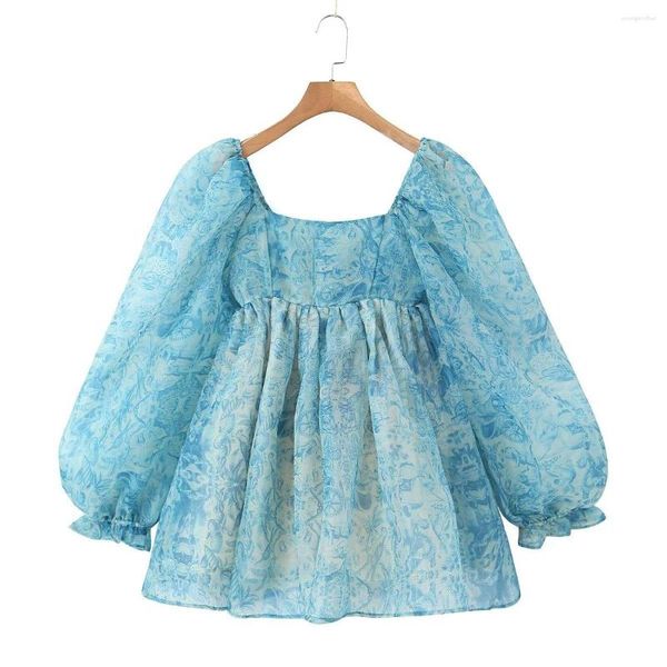 Robes décontractées de haute qualité dernière conception robe à imprimé floral pour femmes Organza à manches longues fille douce courte