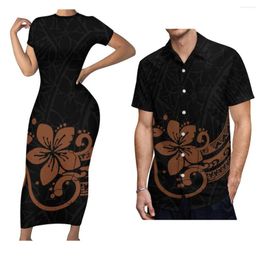 Casual jurken Hoge kwaliteit Polynesisch ontwerp Etnische kleding Aloha shirt met korte mouwen voor heren met jumpsuit met ronde hals Damesparen