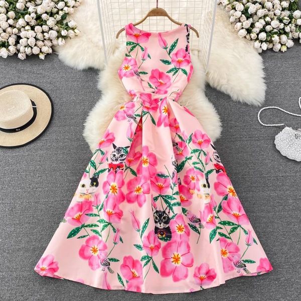 Vestidos casuales de alta calidad de pasarela de verano con estampado Floral de flores ropa de mujer chaleco sin mangas fiesta Maxi Vestido de noche mujeres Vestido bata