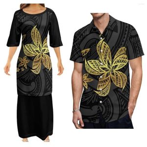 Casual jurken hoogwaardige dames elegante jurk pletasi met herenhemd polynesische stam matching paar set