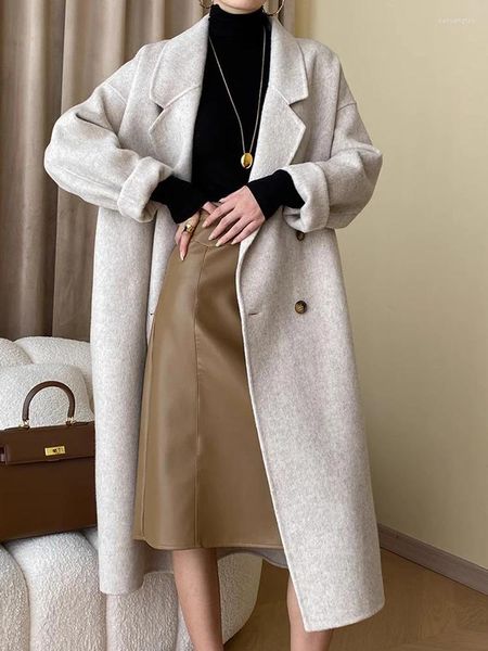 Vestidos casuales Lana de alta calidad Abrigo de lana de doble cara Longitud media Mujer suelta y perezosa 2024 Tianshi Hair Cashmere