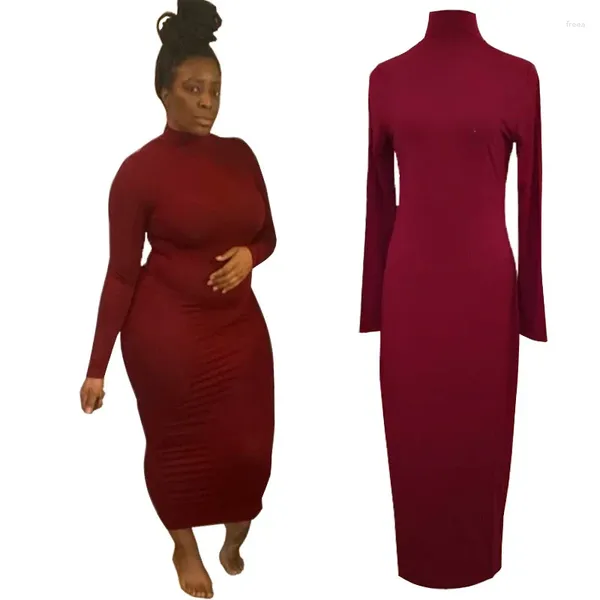 Robes décontractées Robe bodycon High Spandex pour femmes Birthday Party Club printemps automne à manches longues Turtleneck Slim Maxi chic