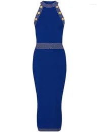 Casual Jurken HIGH STREET Est Fashion 2024 Runway Designer dames mouwloze gouddraad heldere gebreide jurk