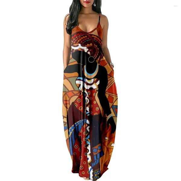 Robes décontractées hip hop tendance confortable Summer Femmes African Girls 3D Print sexy lâche glissade robe robe longue robe