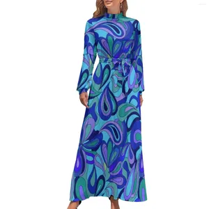 Robes décontractées robe hippie bleu larmes imprimé élégant imprimé maxi haute taille longue street street fashion bohemia long