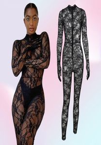 Vestidos casuales Hirigin manga larga con guantes Mesh Mesh Jumpsuit Bodycon Sexy See a través de Party Club Rompers Rave Festival Outfit2116144
