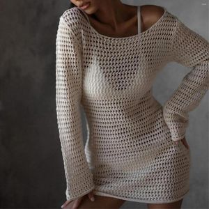 Vestidos casuales Hirigin Vintage Crochet Hollow Out Vestido Cover-Ups Chic Mujeres Sexy Knit Mini Short Summer Beach Holiday Bodycon