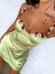 Vestidos casuales Hirigin Mujeres Sexy Bodycon Slip Spaghetti Straps Low Cut Backless Estampado floral Summer Mini Dress Clubwear Y2K