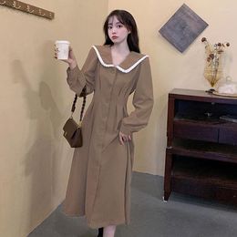 Robes décontractées Hkaki élégant poupée col robe printemps automne 2023 Vintage Midi Vestidos Largos japonais Kawaii longue