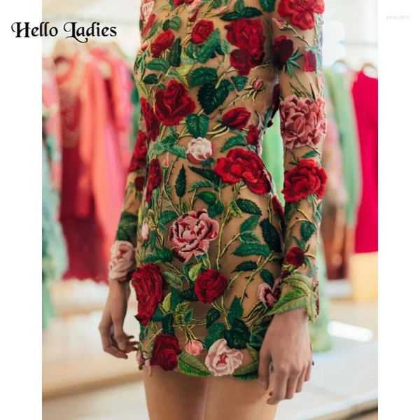 Vestidos casuales HL 2023 Falda de gama alta Mini vestido de encaje bordado para mujeres Moda Medio cuello Damas Elegante Fiesta Y2K
