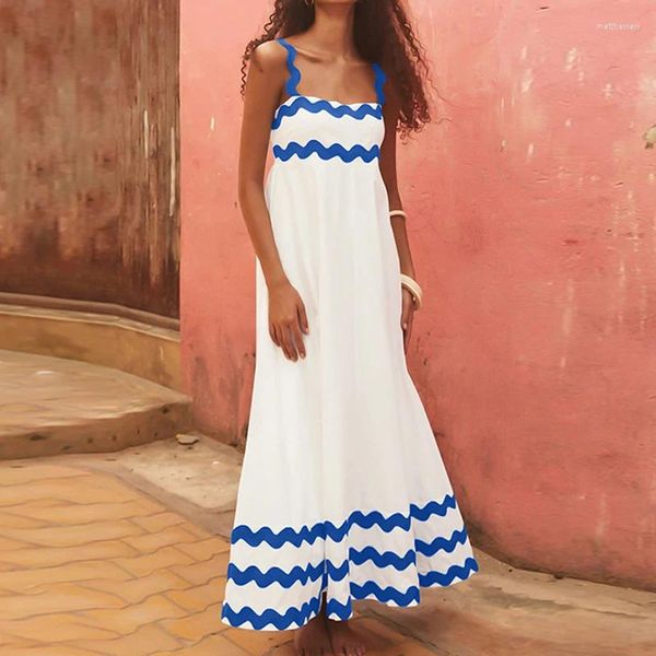 Robes décontractées Holiday Beach Off Épaule Boho Longue Robe 2024 Printemps Col Carré Creux Femmes Fête Été Sans Manches Sling Maxi