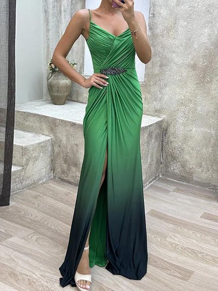 Robes décontractées Holiday Party Club Femme Spaghetti Strap Robe Femmes Été Chic Élégant Col V Sexy Slim Dos Nu Épaule Maxi