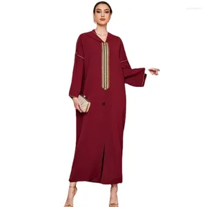 Vestidos informales con capucha Abaya, vestido largo étnico suelto, bordado de cinta para mujer, caftán marroquí de Dubái, moda musulmana árabe, ropa Eid