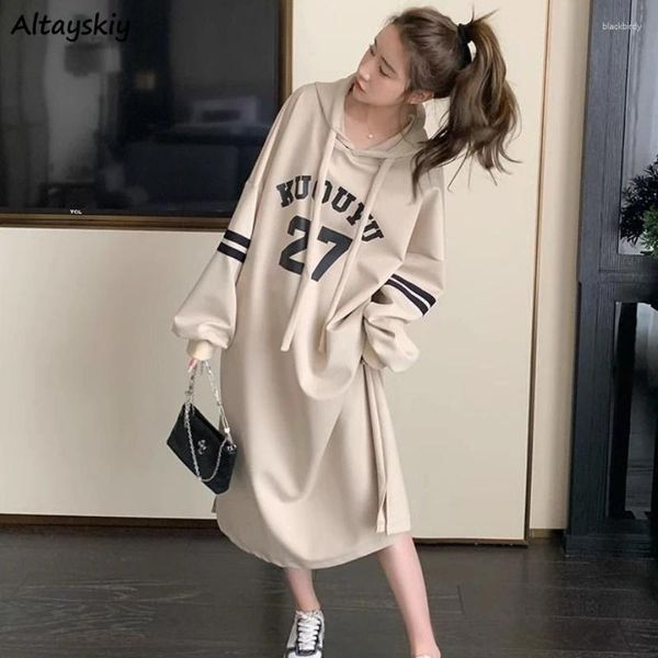 Robes décontractées capuche midi femmes lettre droite lâche personnalité style japonais y2k filles simples mode streetwear tout-match