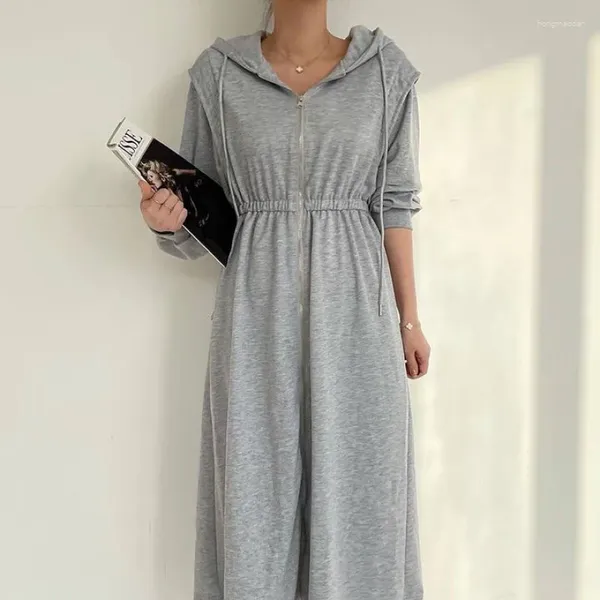 Vestidos casuales con capucha suéter vestido suelto largo gris sudaderas con capucha para mujeres vestidos de mujer ropa maxi algodón negro blanco