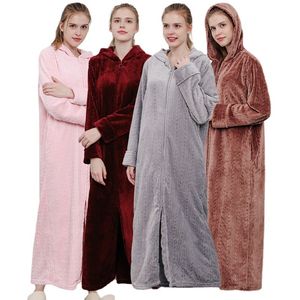 Casual jurken Hoodsed dames winter dikker flanellen jurk badjas dames zachte warme losse nachthemd fluwelen pyjama's huiskleding slaapkleding