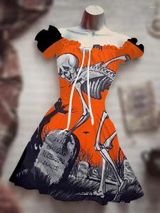 Casual jurken Horror Skull Grave Halloween Outdoor Ghost Wit Kostuum Zon Maan Rok Hawaiiaanse Boheemse schoonheid Zwarte avondjurk