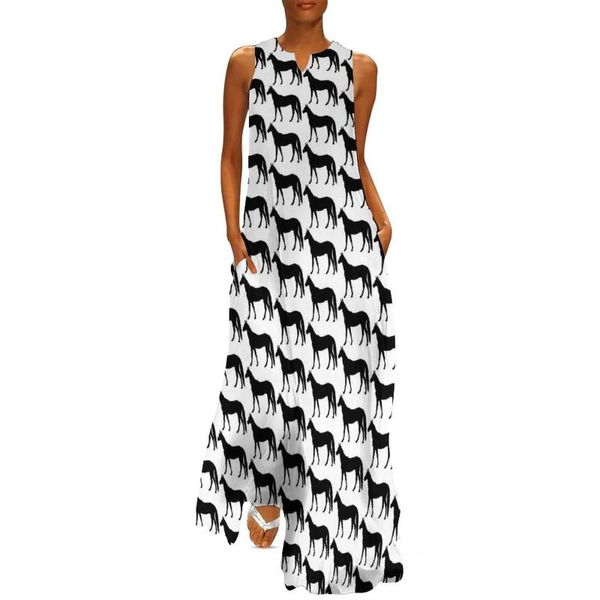 Vestidos casuales Vestido de caballo Animal Hermoso Caballos Negros Imprimir Maxi Estética Largo Cuello en V Ropa gráfica Tamaño grande 5XLCasual