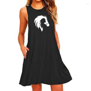 Robes décontractées tête de cheval fille graphique lettre imprimer robe Sexy pour femme amoureux des animaux cadeau sans manches été femmes poche