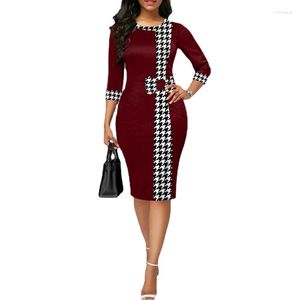 Robes décontractées pied de poule Occasion formelle élégant Patchwork robe d'été mode grande taille vêtements pour femmes taille haute fête