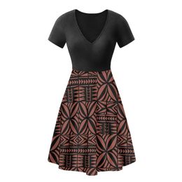 Casual jurken House of Sunny Dress Polynesian Tribal Samoa Tapa Patroon Persoonlijkheid Luxe meisje V Kraag Zomer Fashion Elegant PrintCasual