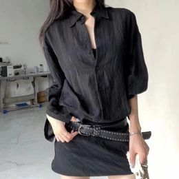 Vestidos casuales Houzhou Camisa negra Mujeres Sexy MEY A través de White Mini Long Sleved Short 2024 Estilo coreano Elegante