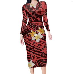 Vestidos casuais hycool moda minimalista vermelho camiseta vestido samoan tatuagens tribais imprimir mulheres queda manga longa bodycon