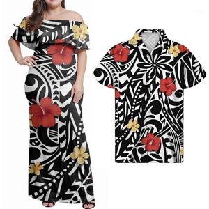 Vestidos casuales Hycool Moda Talla grande Polinesia Diseño tribal Puletasi Ruffle Off Vestido Hombres Camisa hawaiana Negro Verano 2022235i