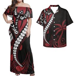 Robes décontractées Hycool Midi pour femmes Party Polynésien Tribal Chuuk Imprimer Robes pour femmes Vêtements d'épaule