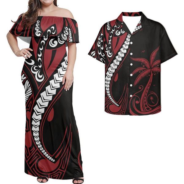 Vestidos casuales Hycool Midi para mujeres Fiesta Polinesia Tribal Chuuk Imprimir Vestidos de mujer Ropa de hombro