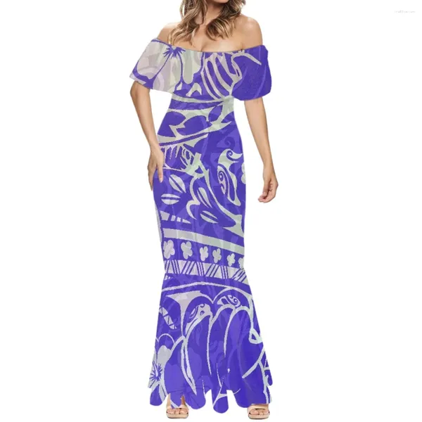 Robes décontractées HYCOOL Party Fashion Sexy One-épaule Tatouages hawaïens Imprimer Robe de plage Occasion formelle Femme à manches courtes Fishtail