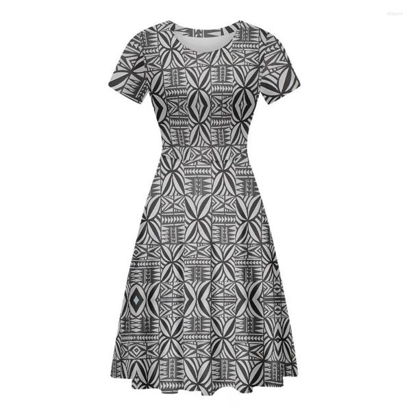 Vestidos casuales Hycool Samoan Siapo Tapa Vestido de fiesta de plata Mujeres Manga corta Mid Hawaii Polynesian Tribal Art Pattern Verano