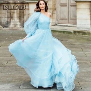 Robes décontractées Ice Bleu One épaule Robe de soirée en tulle pour femmes plissée une ligne de robe formelle PART PROM BIRMANE POS