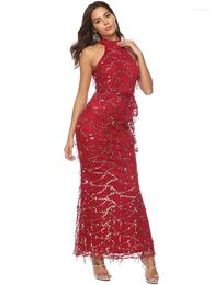 Robes décontractées IDress Sexy rouge Maxi Sequin robe d'été femmes licou cou longue demoiselle d'honneur mariage bal soirée moulante fête