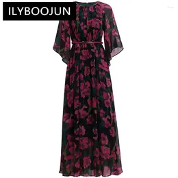 Vestidos informales Ilybooj Fashion Fomen Women's Round Boldea Manga Camiseta de cintura alta Elegante Bohemio Bohemio Vestido de bohemio Vestido