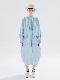 Robes décontractées Imakokoni 2023 Début de l'automne Design original Plaid Dentelle Robe Femme Chemise longue 234253